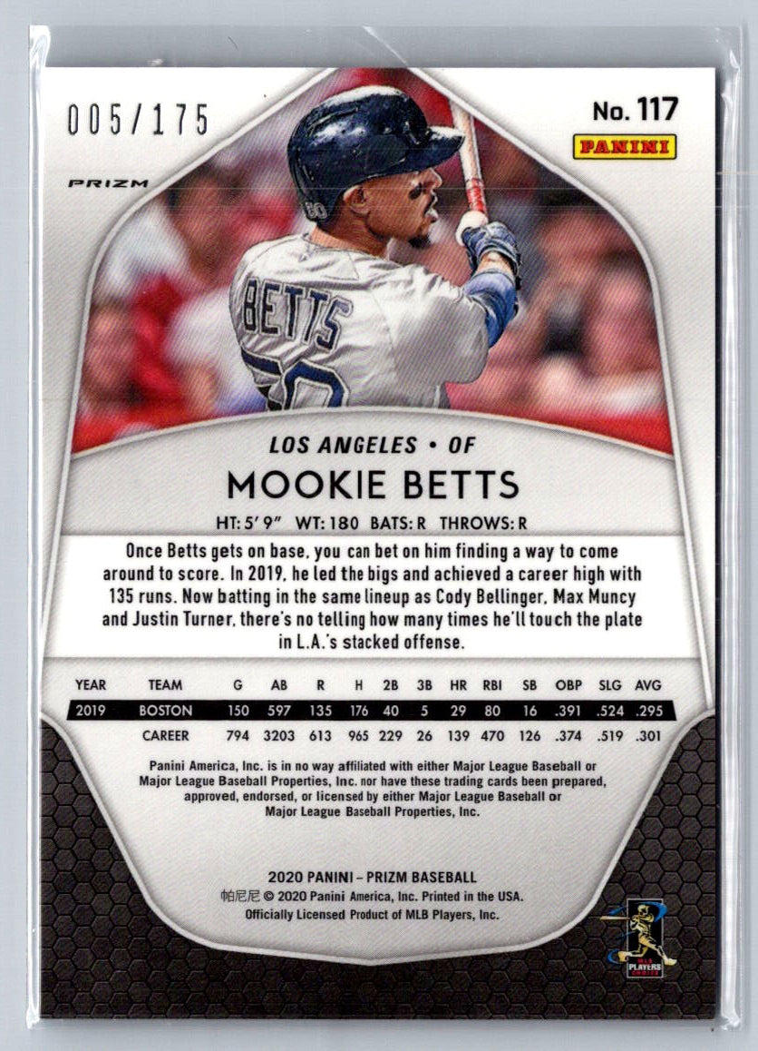 2020- Mookie Betts - Los Angeles Dodgers - Blue Prizm- 005/175