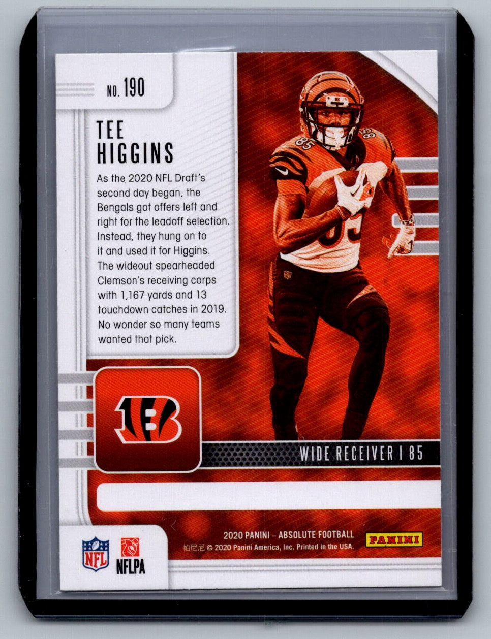 2020 -Absolute Football - Tee Higgins - Card #190- RC- Cincinnati Bengals